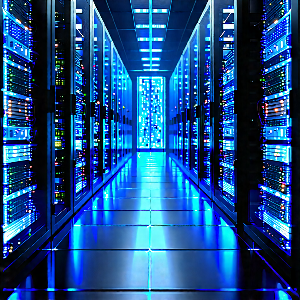 Server Rack With Holographic Projection With Image, There