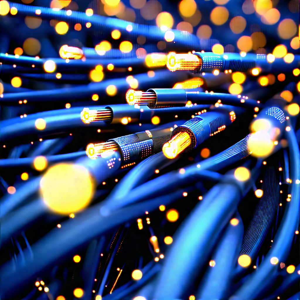 Close-up Of Fiber Optic Cables With Close-up Blue
