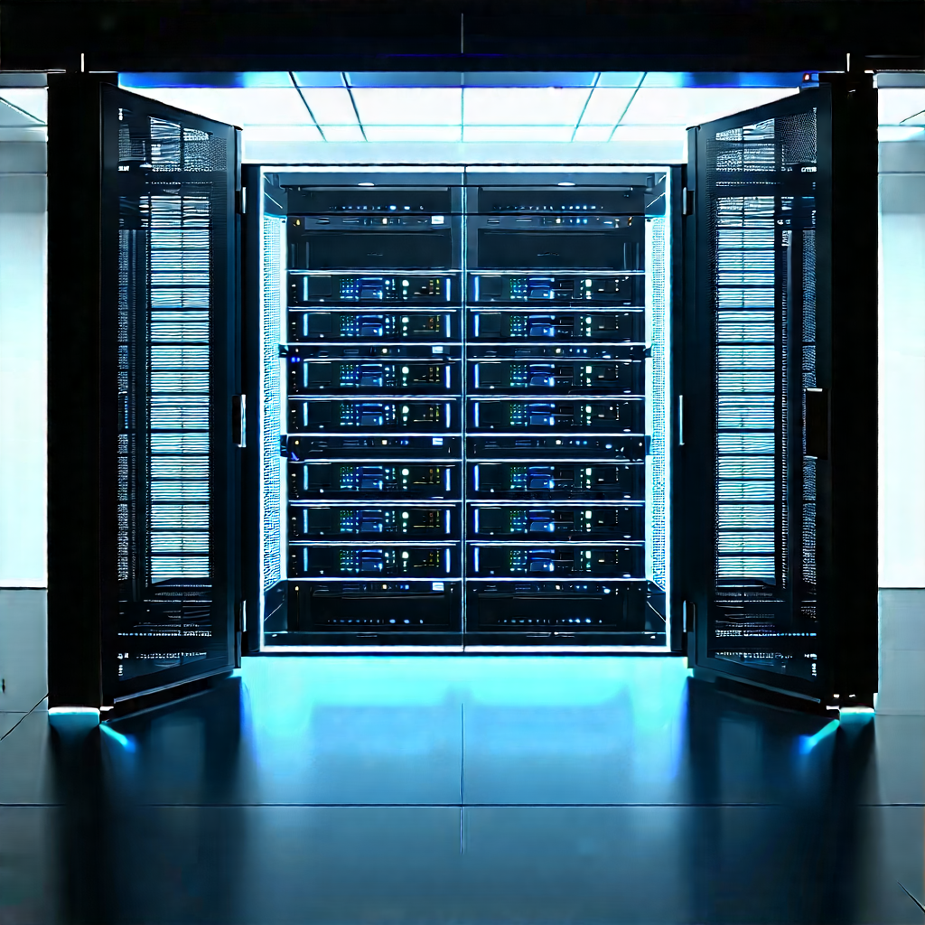 Server Rack With Holographic Projection With Large Computer