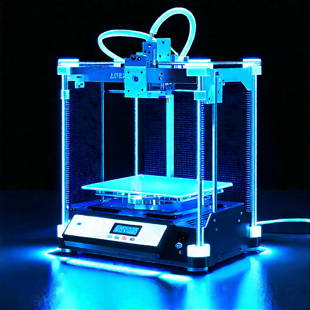 3d Printer With Blue Light (glow:1.2) With Printer Sitting