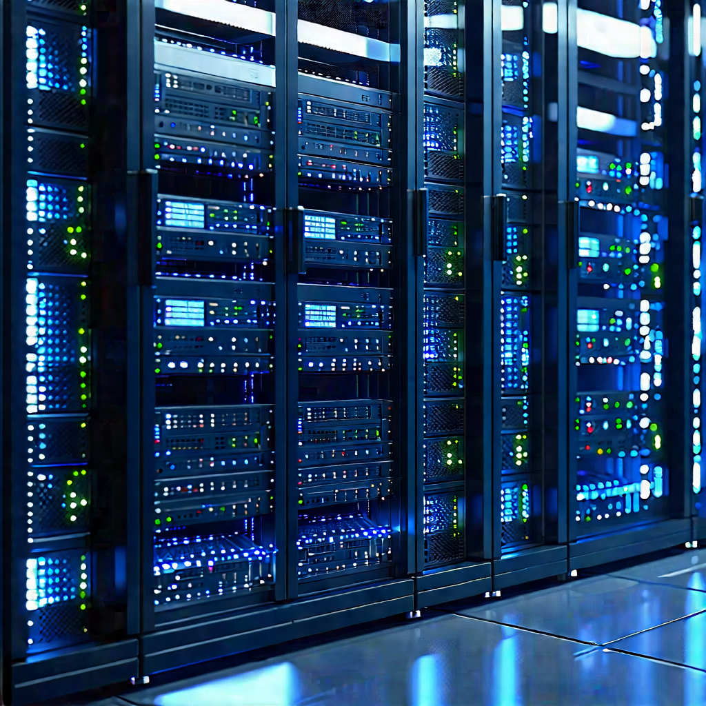 Server rack with (digital:1.27) particles