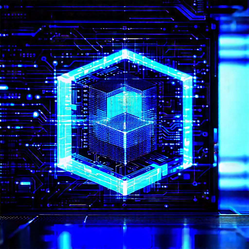 Quantum Computer With Blue Light (glow:1.21) With Blue White