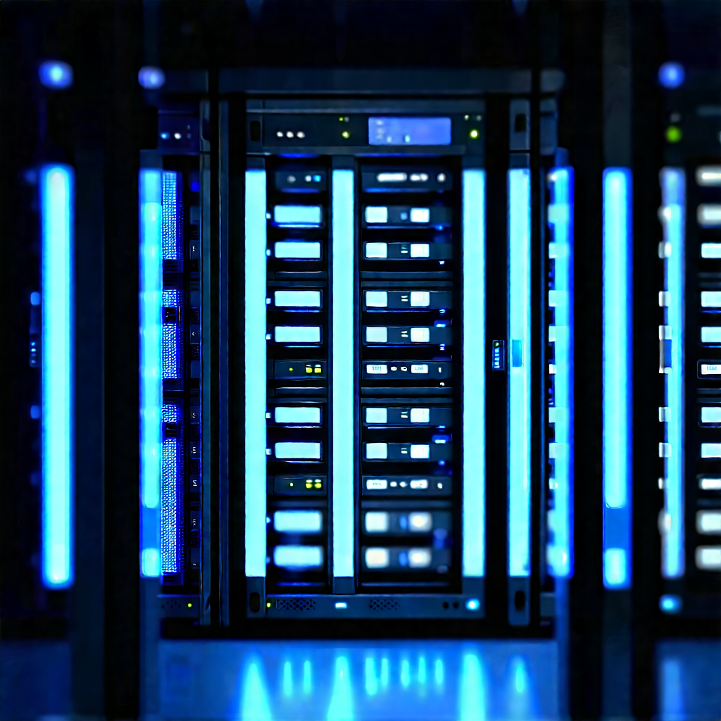 Server Rack With Blue Light Glow With Image, There