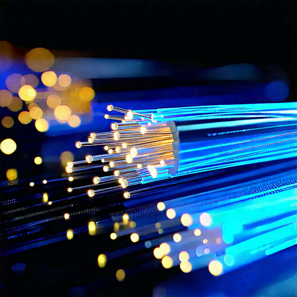 Close-up Of Fiber Optic Cables With Close-up Blue