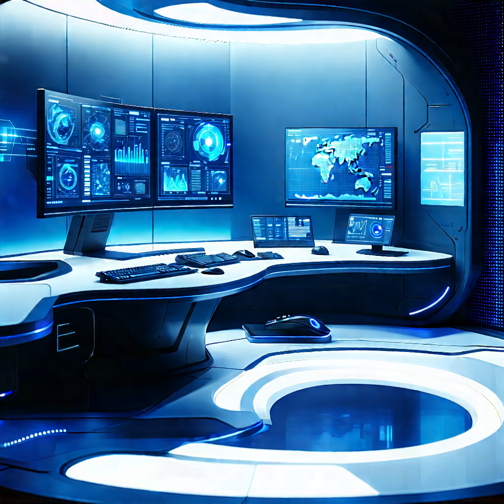 (futuristic:1.46) Digital Workspace With Image, There