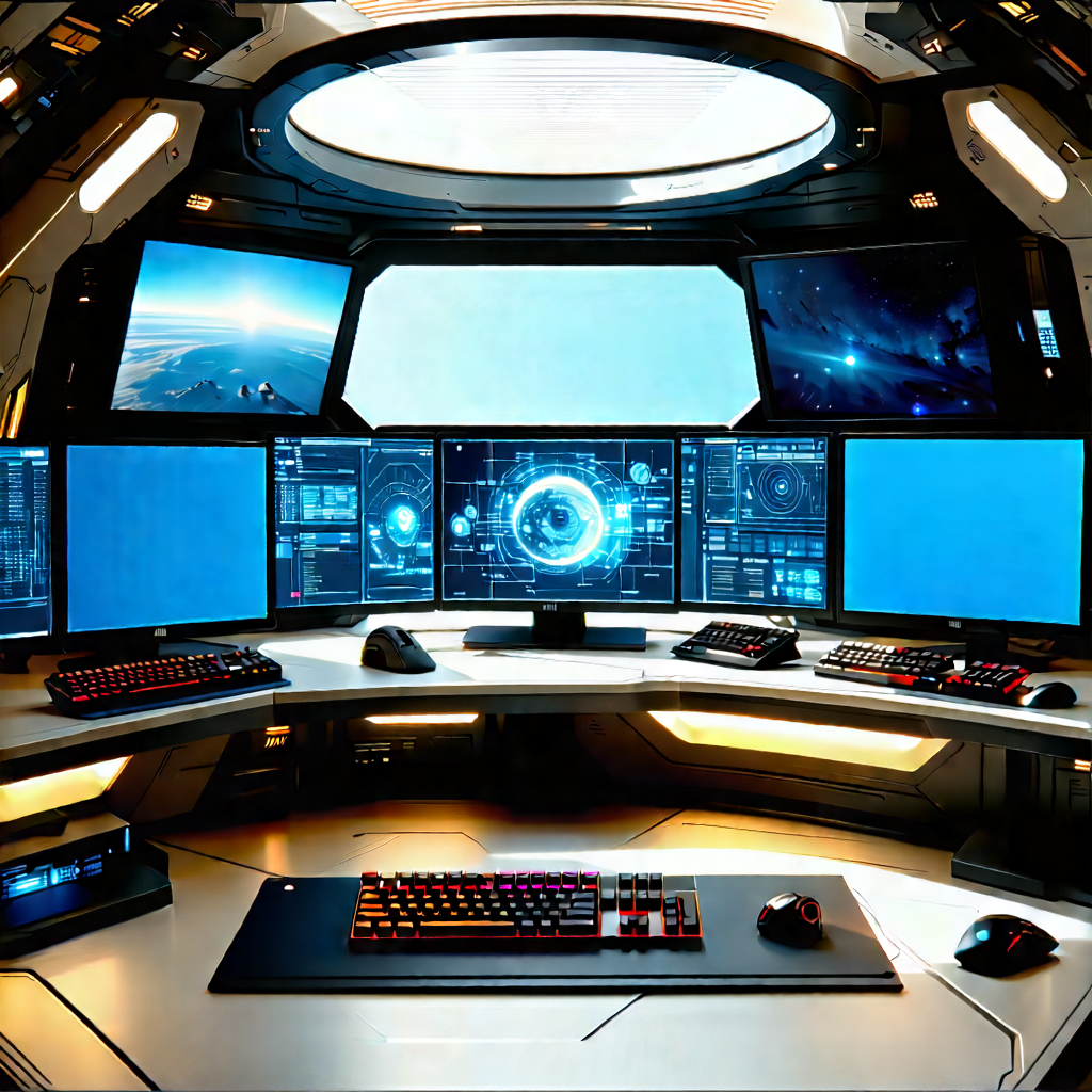 Futuristic (digital:1.4) workspace