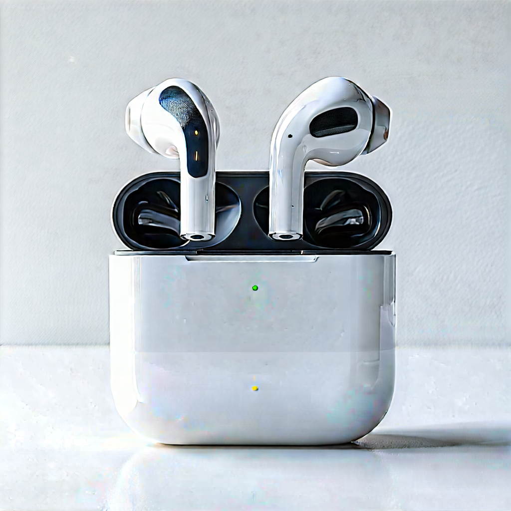 Wireless Earbuds With User Interface With White Charging