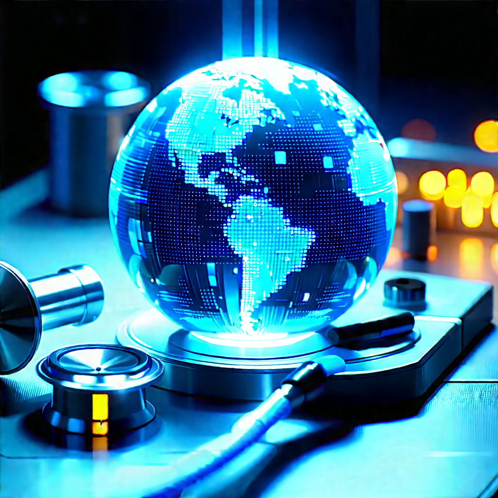 Healthcare Technology In Research Center With Blue Globe,