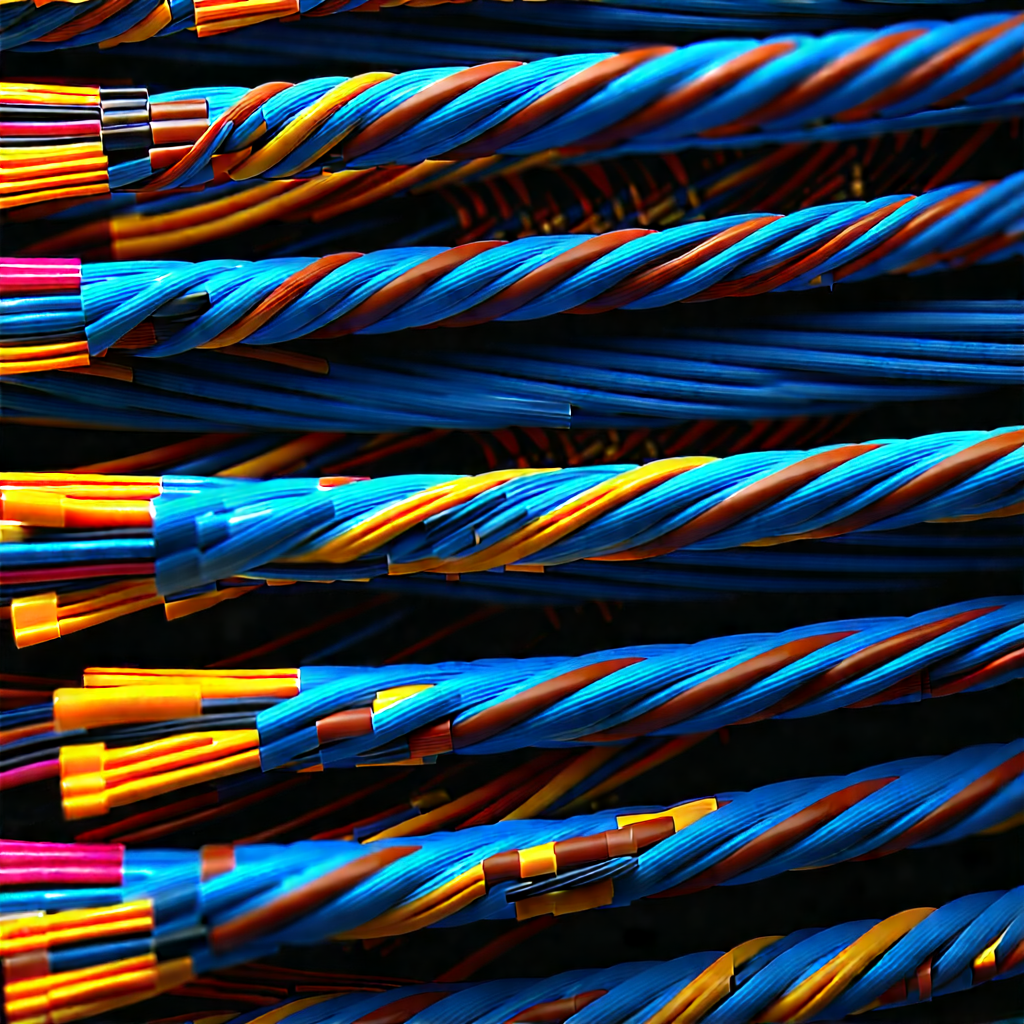 Close-up Of Fiber Optic Cables With Close-up Large