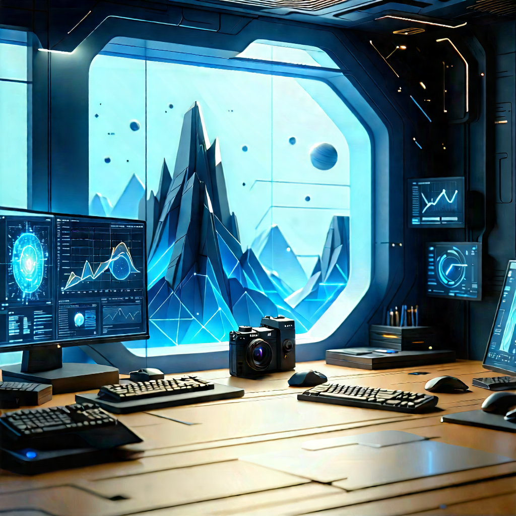 (futuristic:1.49) Tech Startup Office With Futuristic Setting,