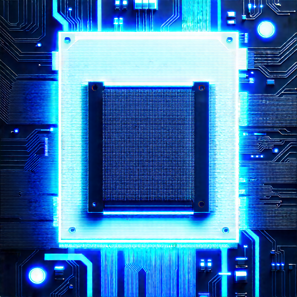 Circuit board with blue light (glow:1.37)