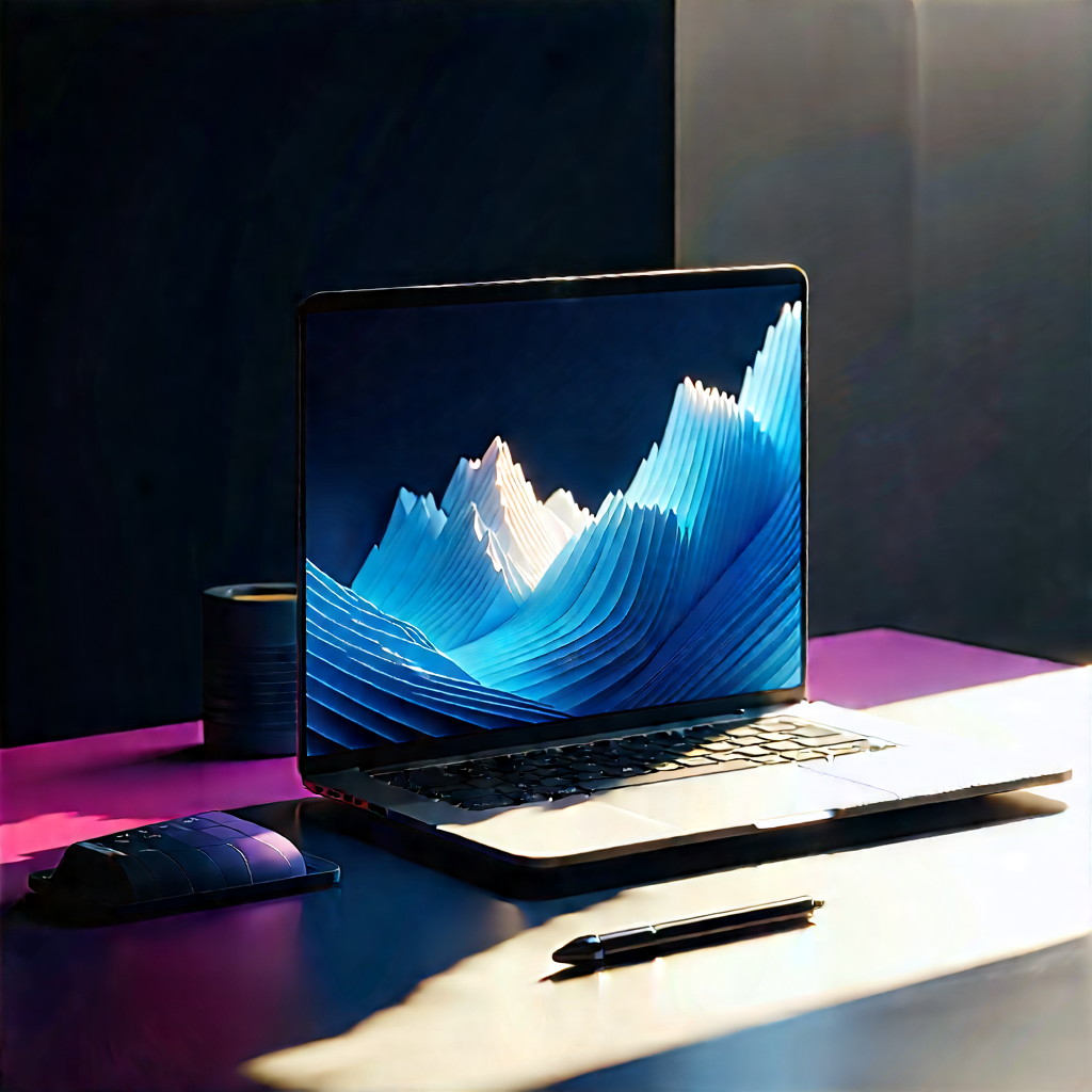 Laptop With Digital Artwork With Laptop Computer