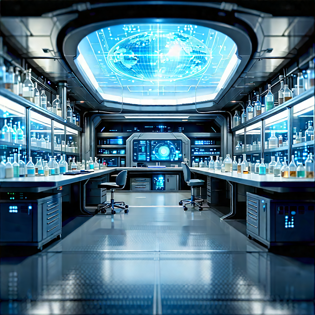 (futuristic:1.33) Research Laboratory With Image, There