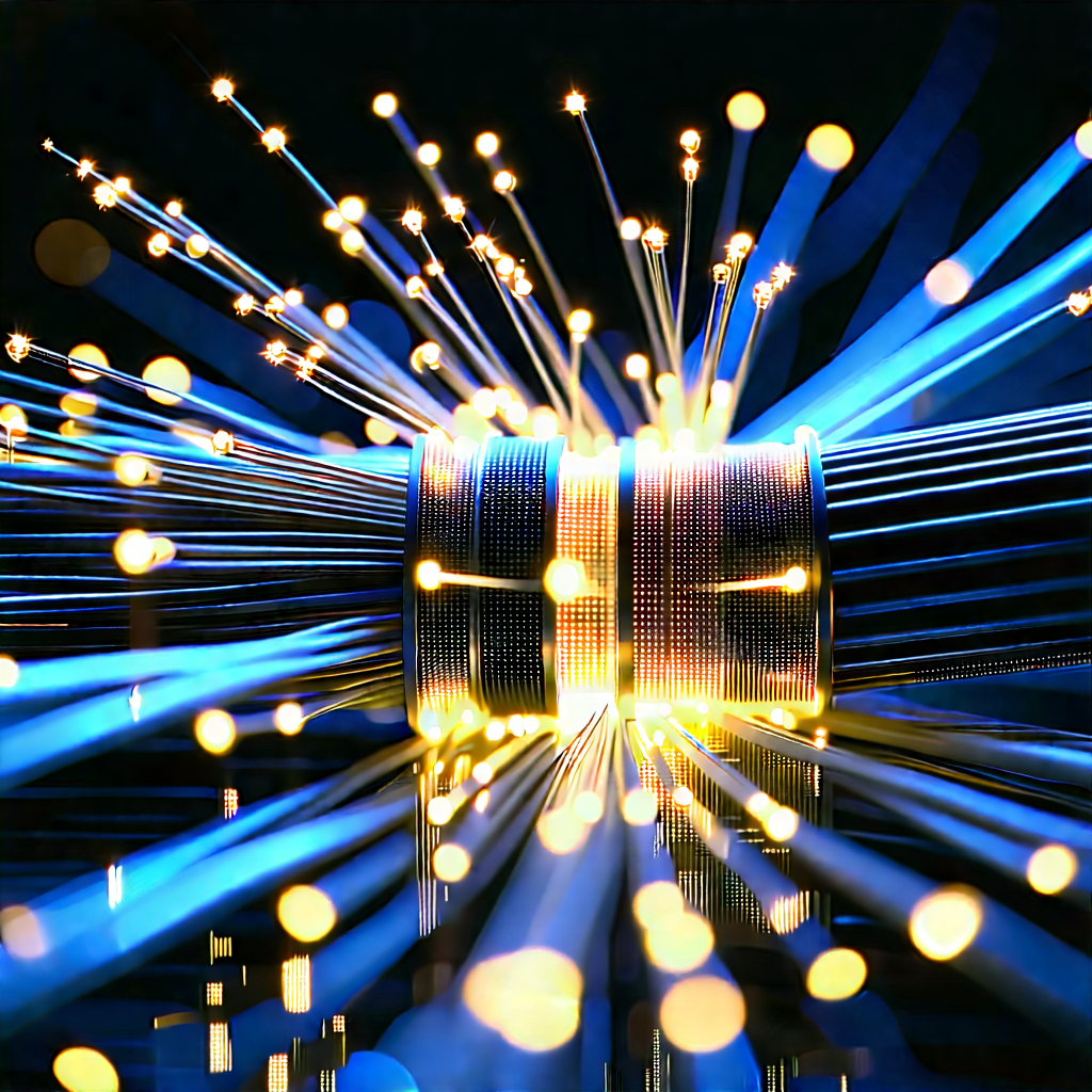 Close-up Of Fiber Optic Cables With Close-up Wire