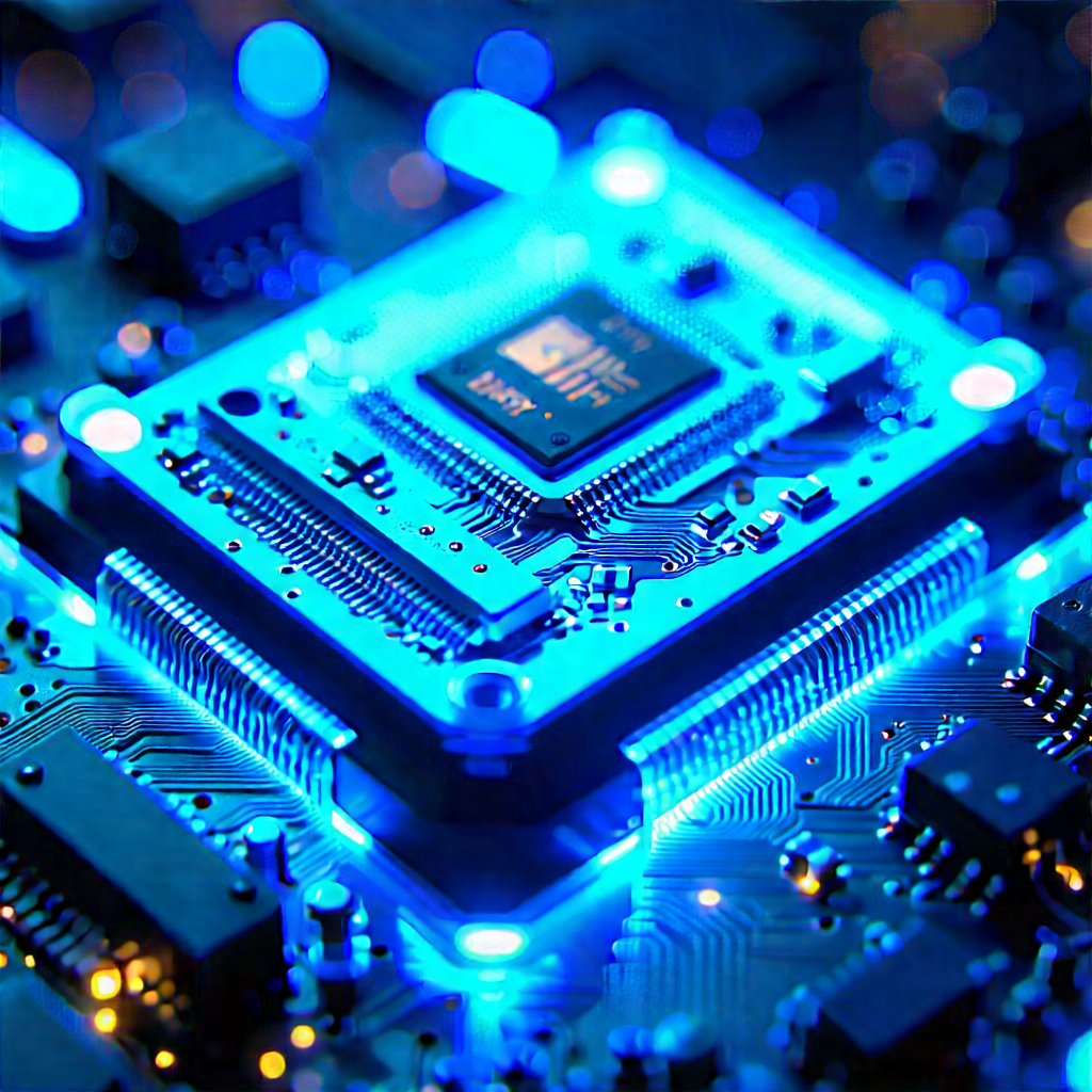 Microchip with blue light glow