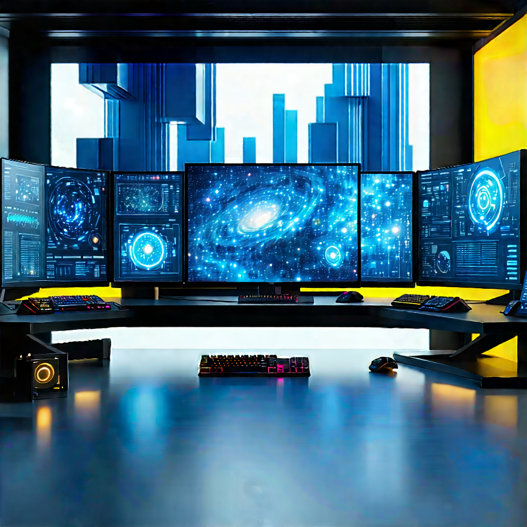 Futuristic (digital:1.13) Workspace With Large Computer