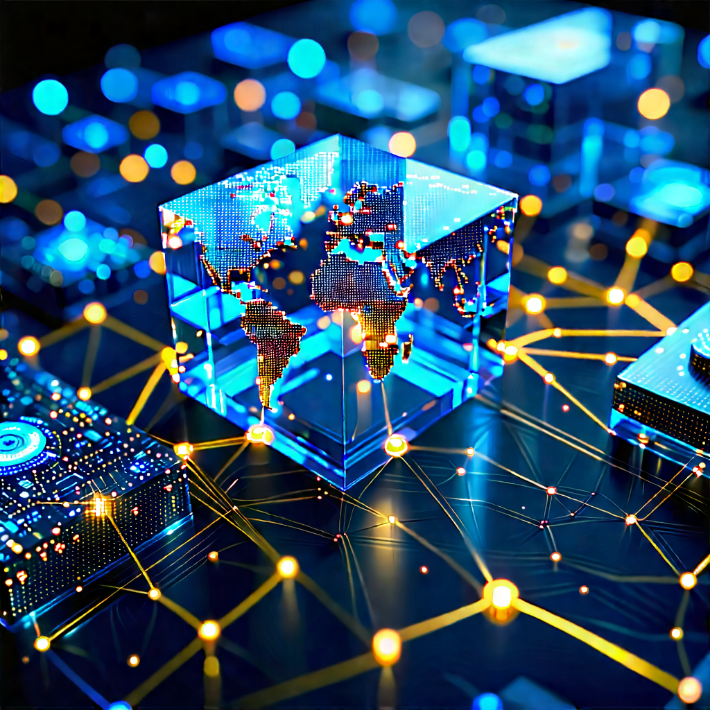 Blockchain Network Visualization With Blue Globe