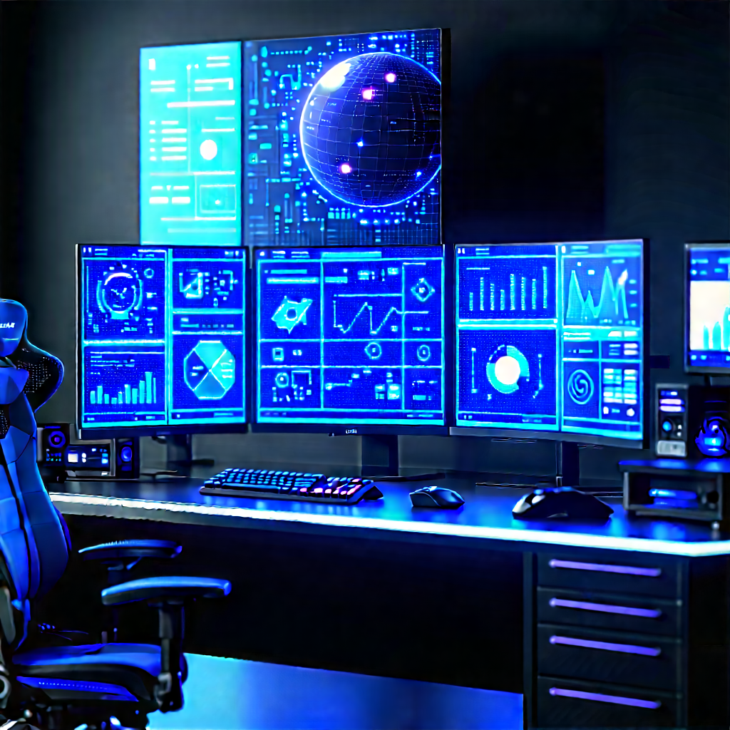 Futuristic (digital:1.36) Workspace With Image, There