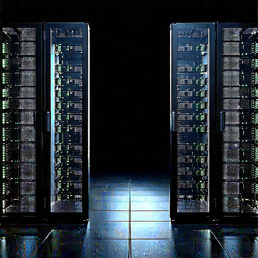 Server Rack With Digital Particles With Large, Black,