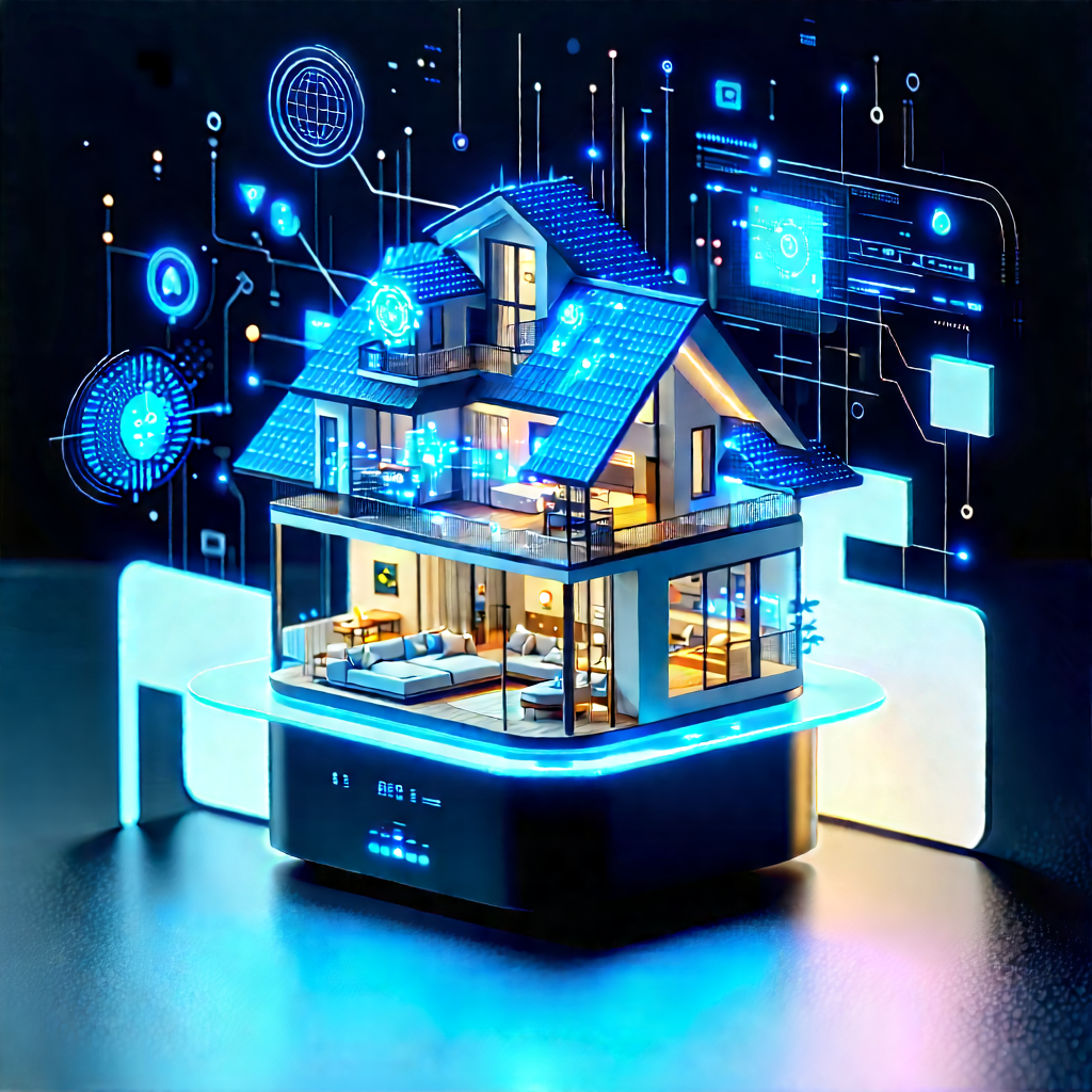 Smart Home Device With Data Visualization With Blue House