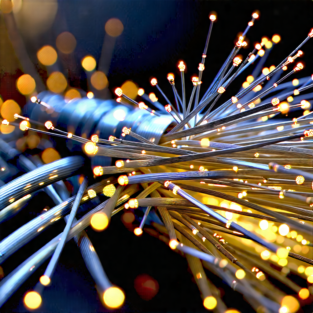Close-up Of Fiber Optic Cables With Close-up Bunch