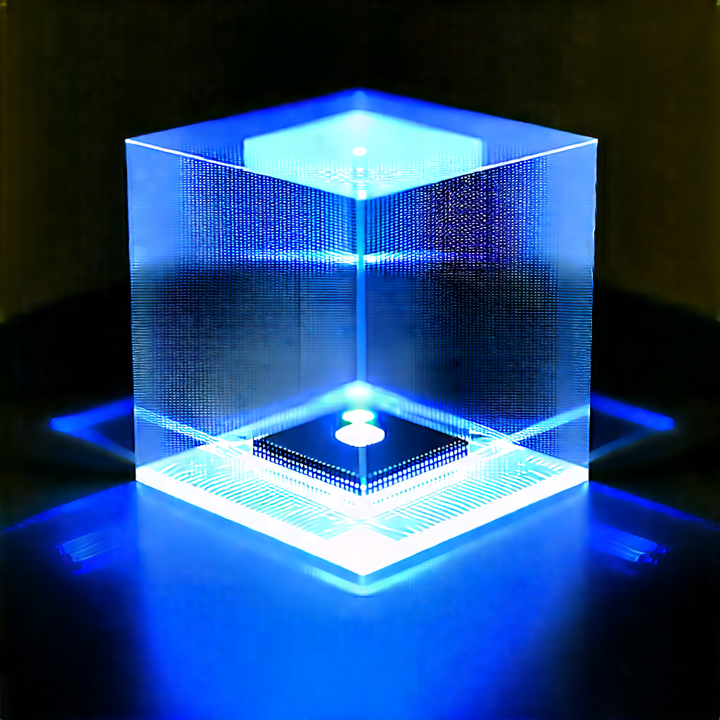 Quantum Computer With Holographic Projection With Blue Cube