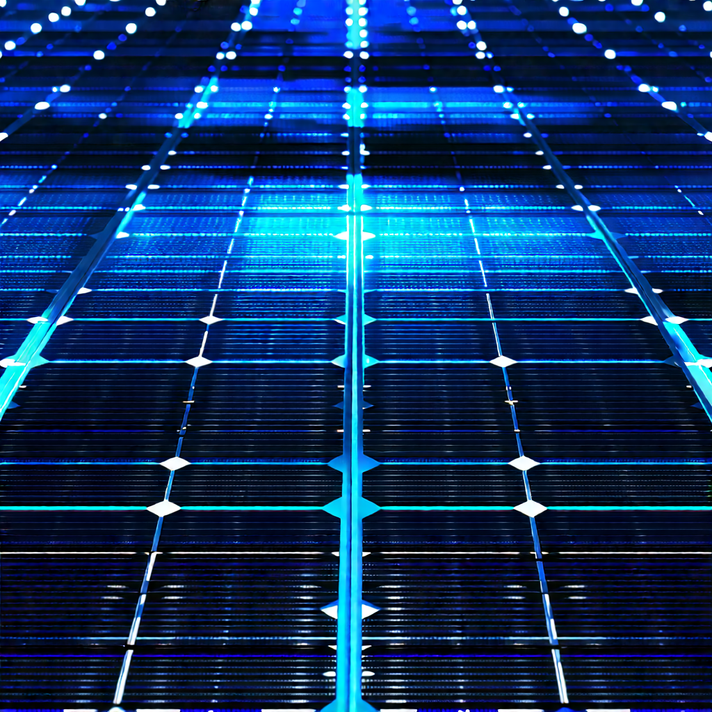Solar Panel With Blue Light Glow With Blue Solar
