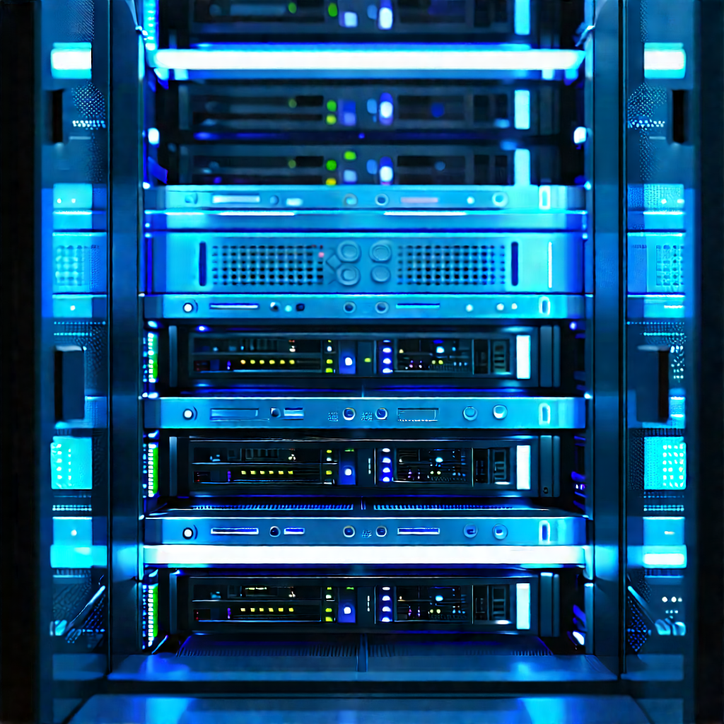 Server rack with blue light glow