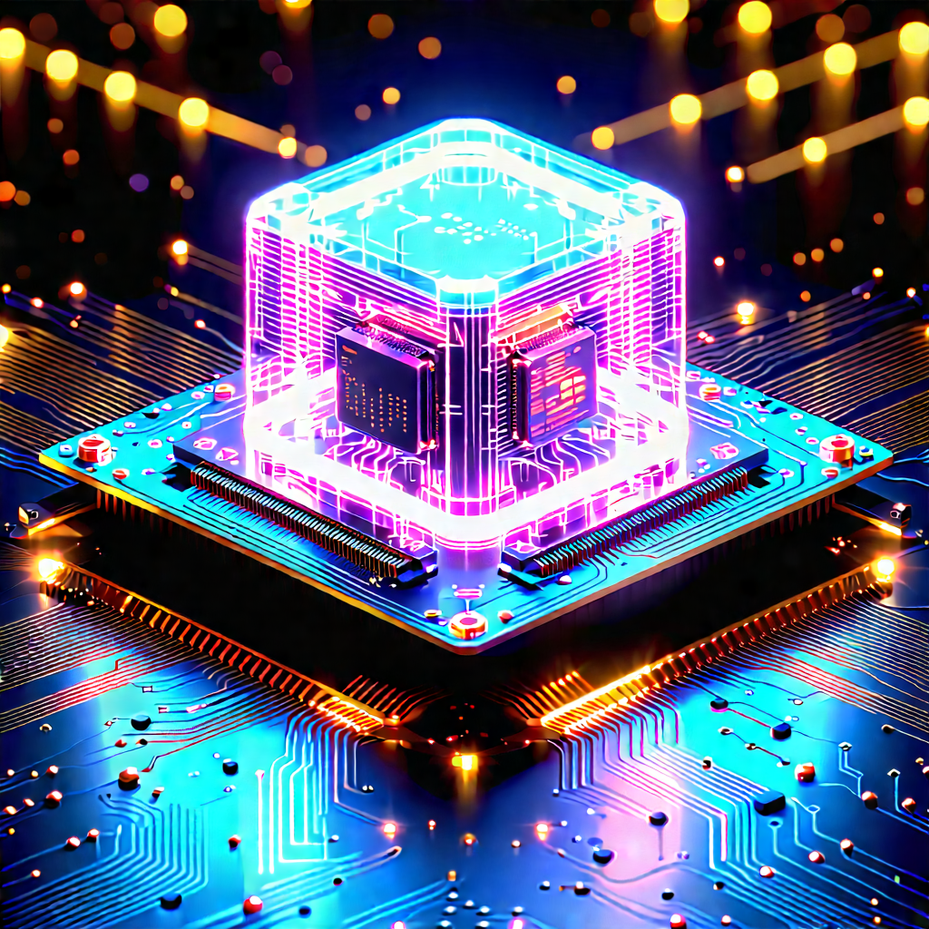 Quantum Computer With Neon Accents With Close-up Computer