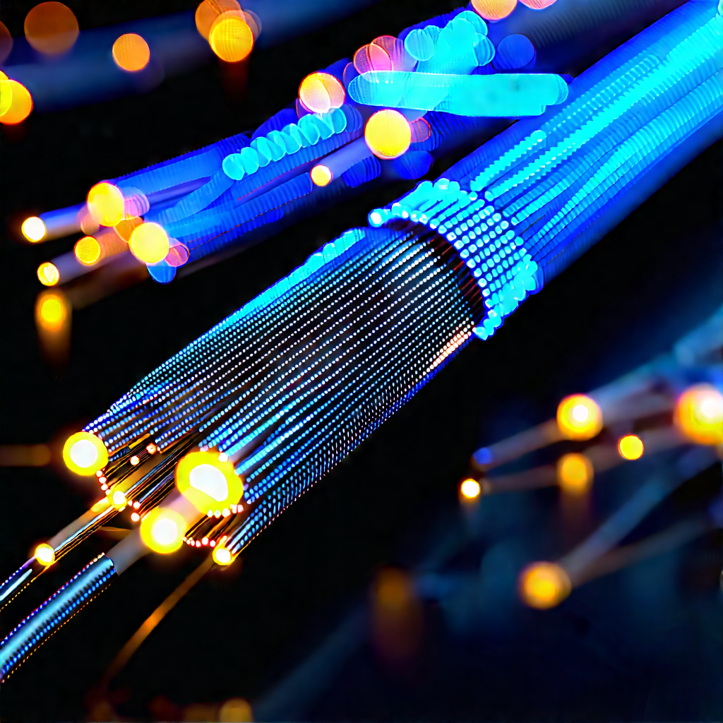 Close-up Of Fiber Optic Cables With Close-up Blue