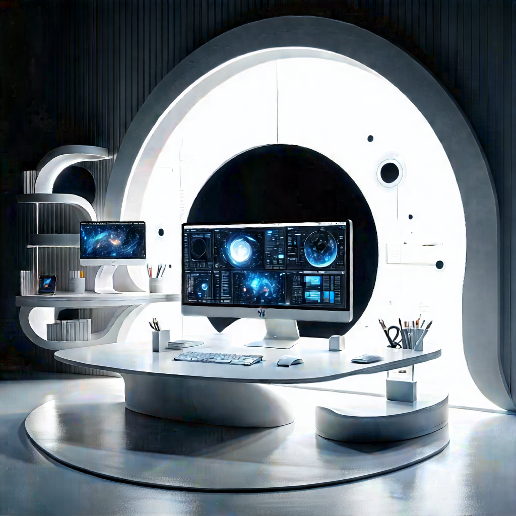 Futuristic (digital:1.11) workspace