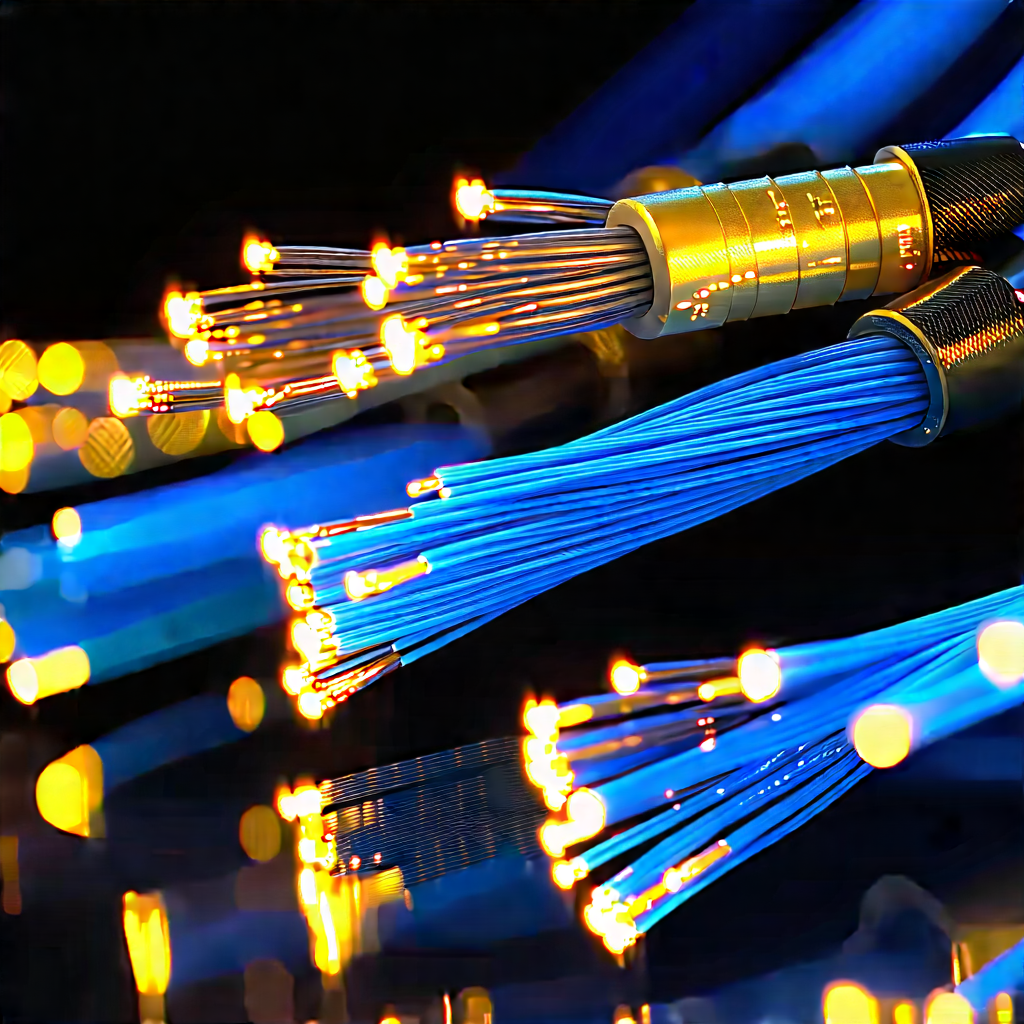 Close-up Of Fiber Optic Cables With Close-up Blue
