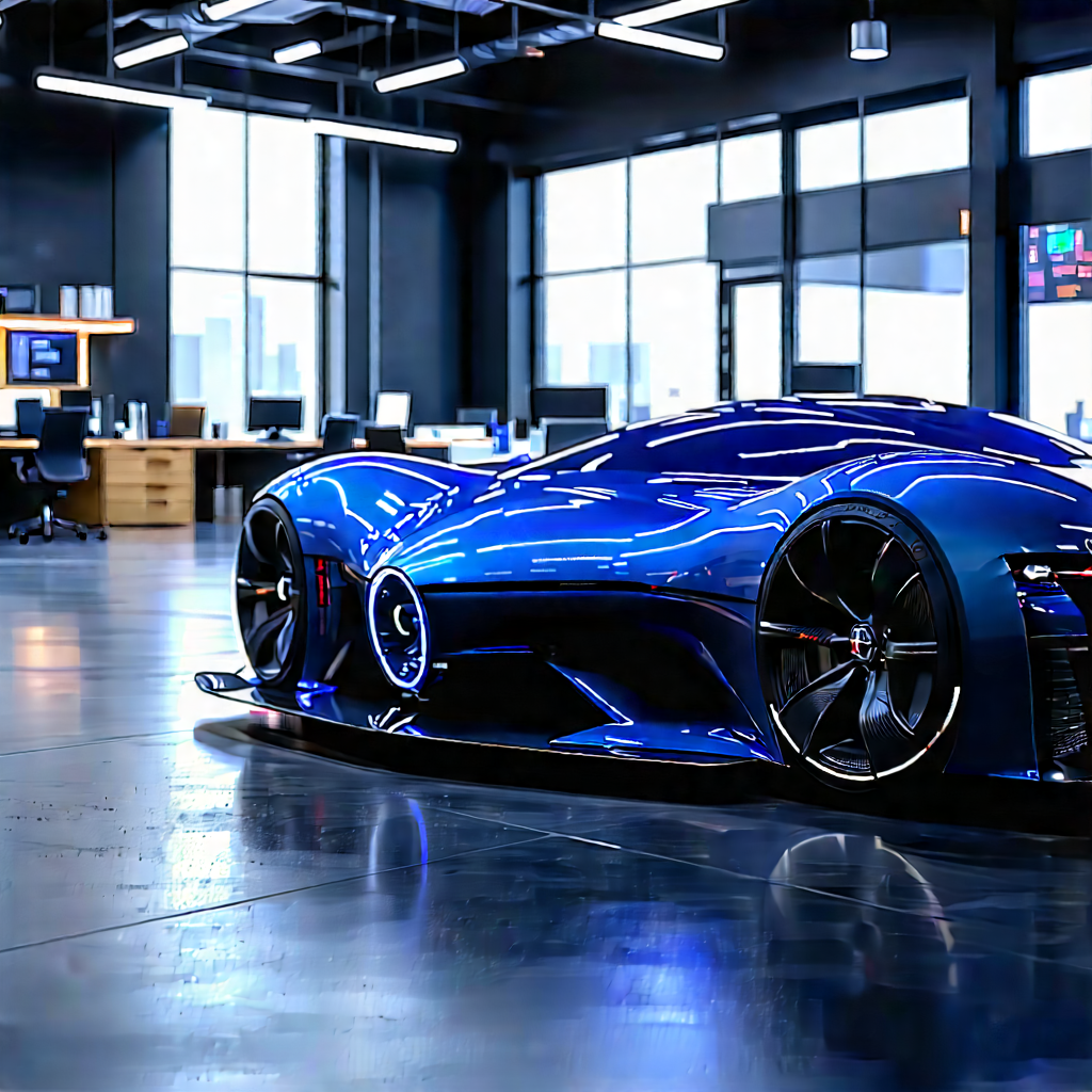 Automotive Technology In Tech Office With Blue Sports