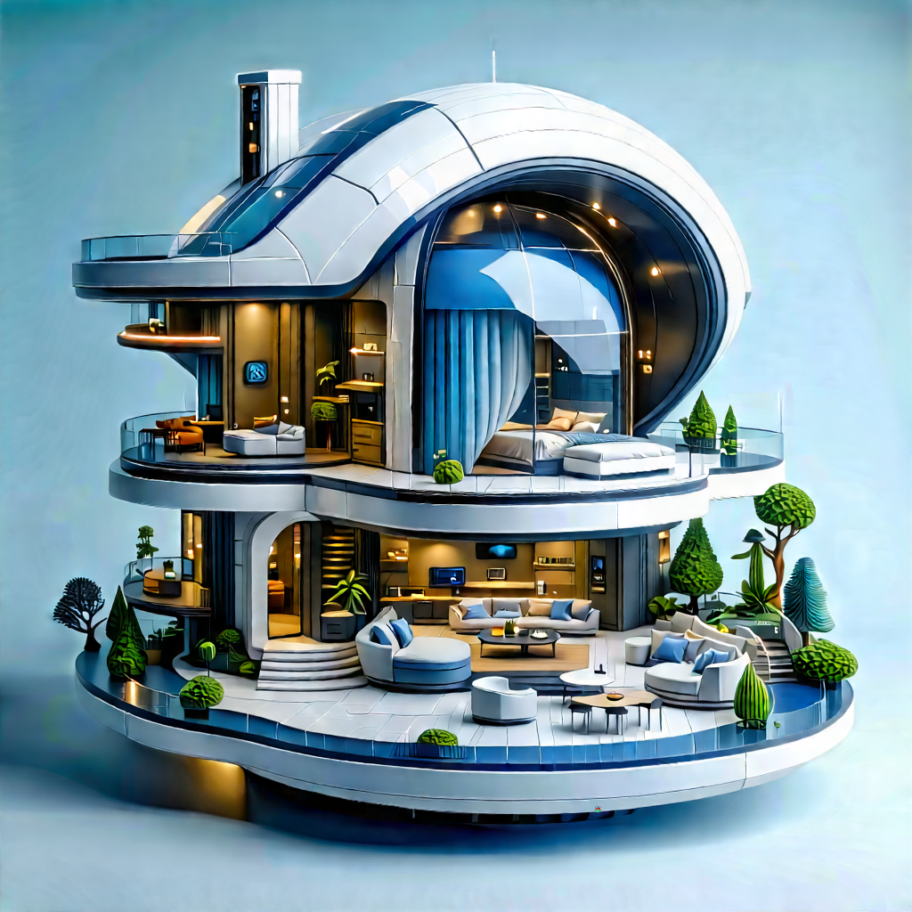 (futuristic:1.46) Smart Home With Large, Modern,