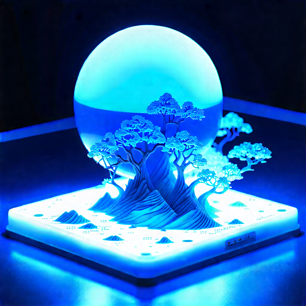 3d Printer With Blue Light Glow With Blue Light
