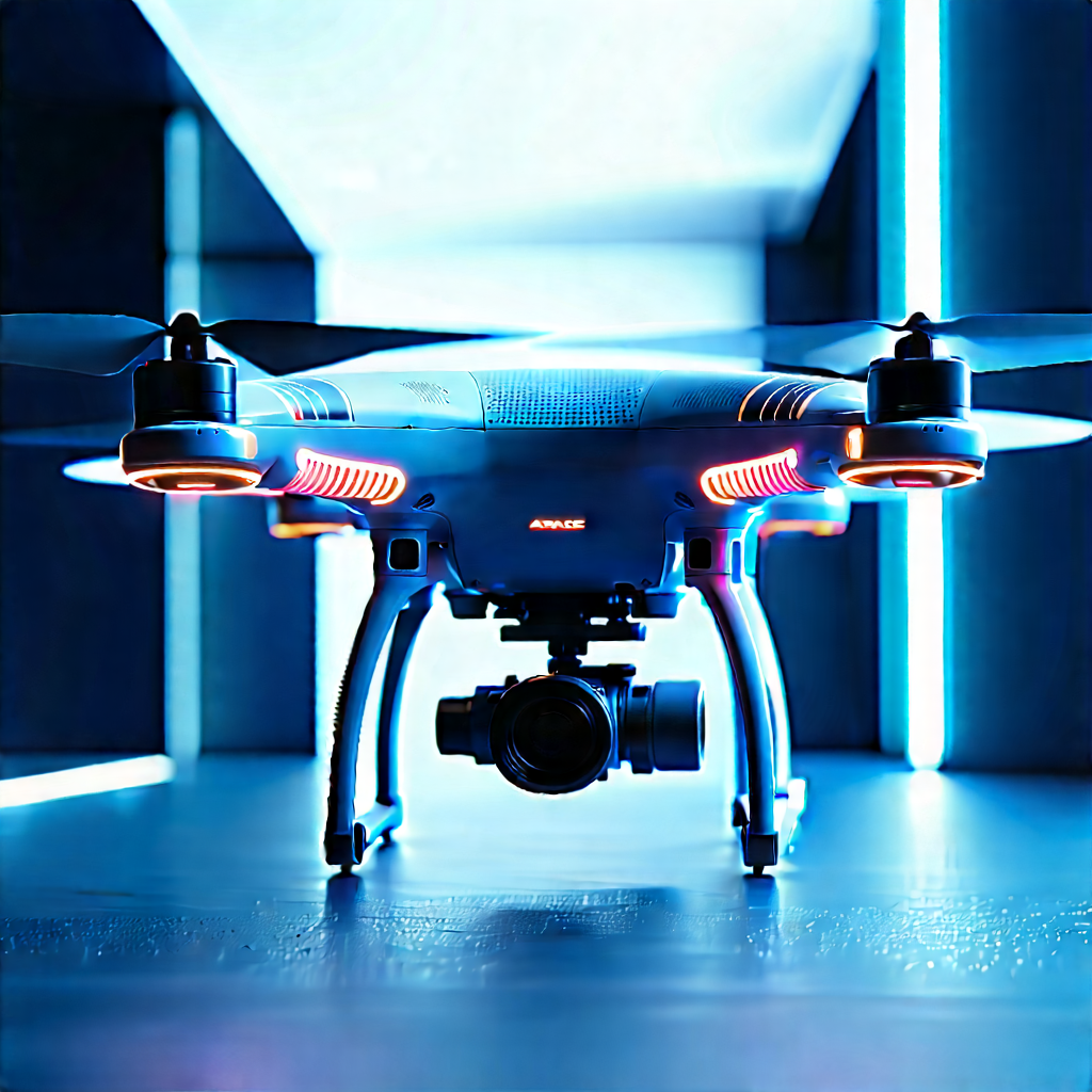 Drone With Streaming Content With Blue Drone