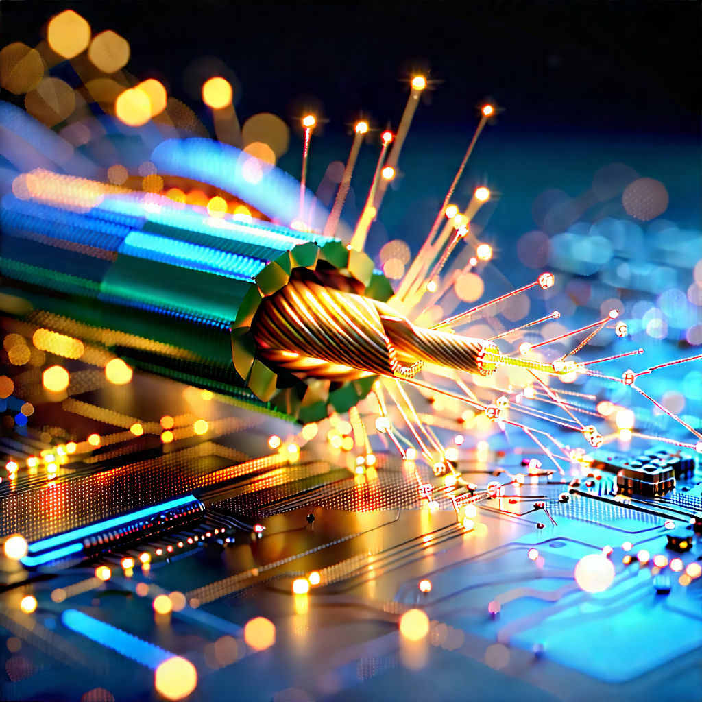 Close-up Of Fiber Optic Cables With Close-up Wire