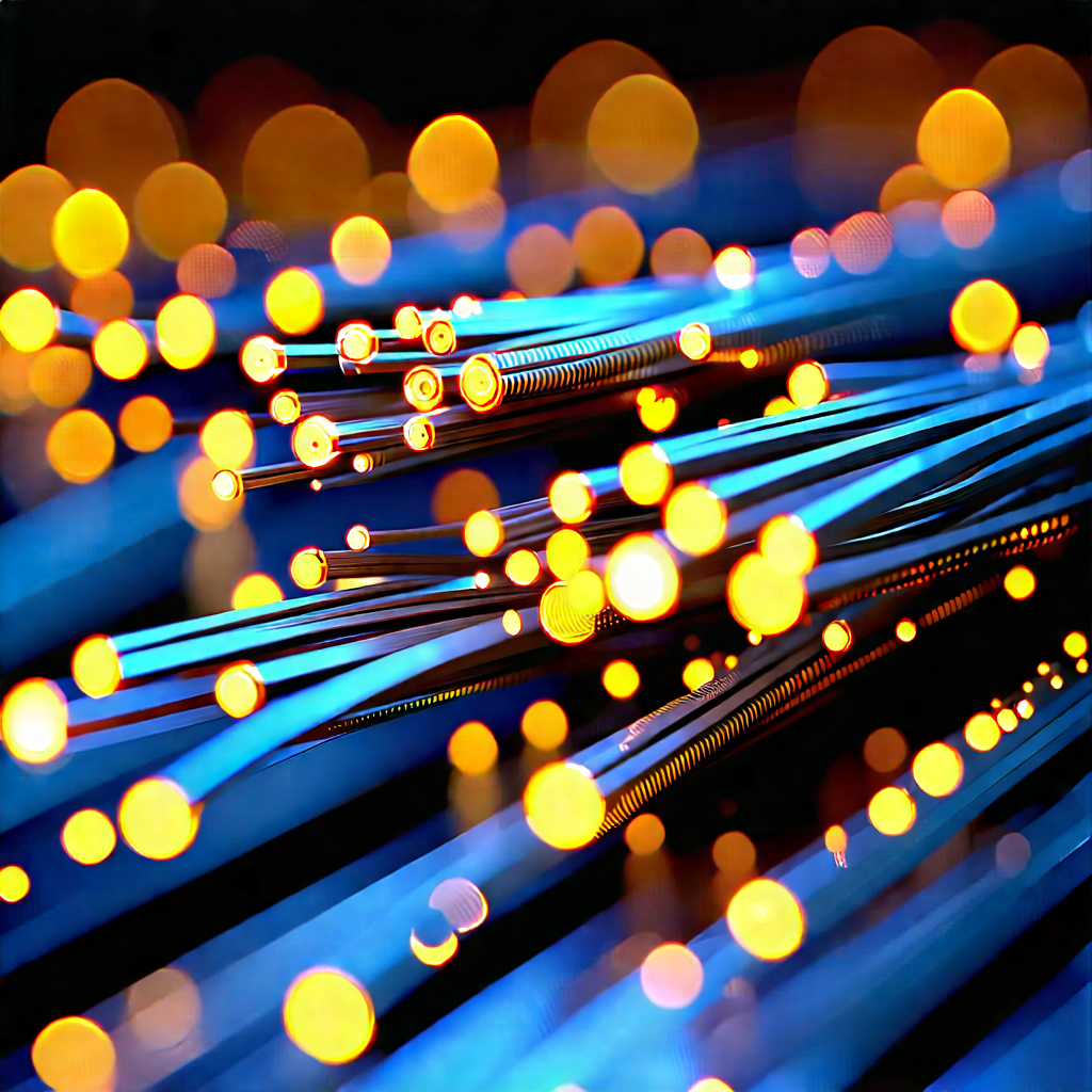 Close-up Of Fiber Optic Cables With Close-up Blue