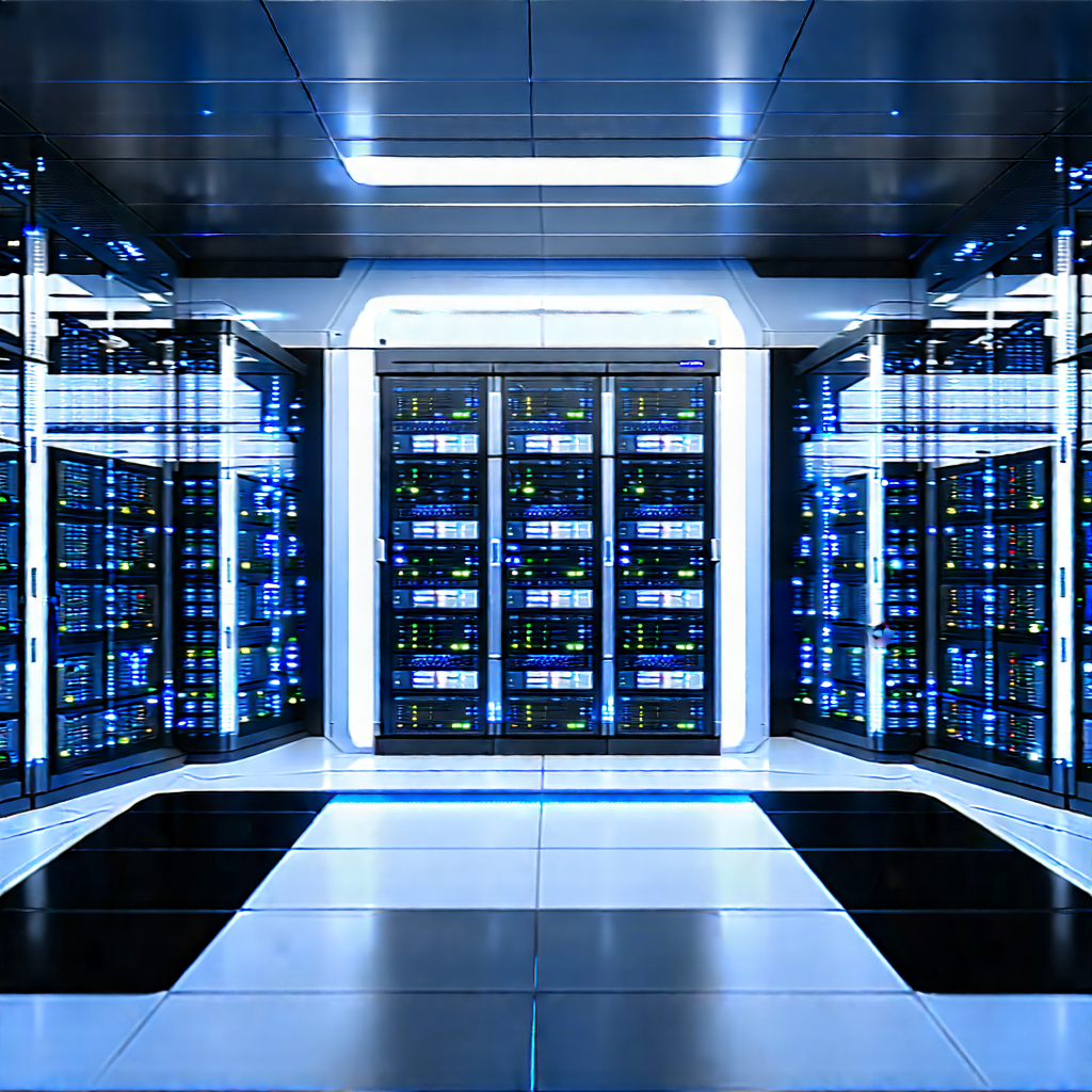 (futuristic:1.5) Server Room With Image, There