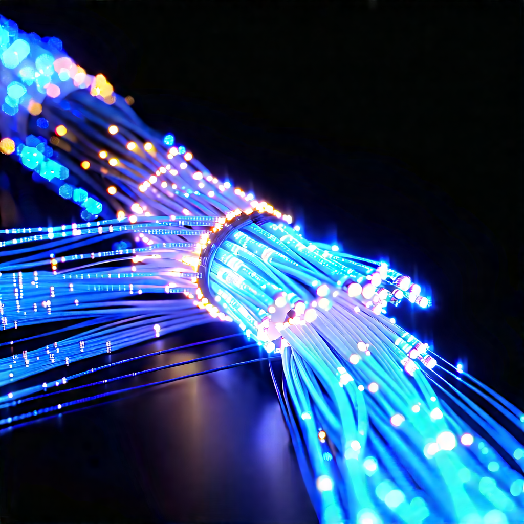 Close-up of fiber optic cables