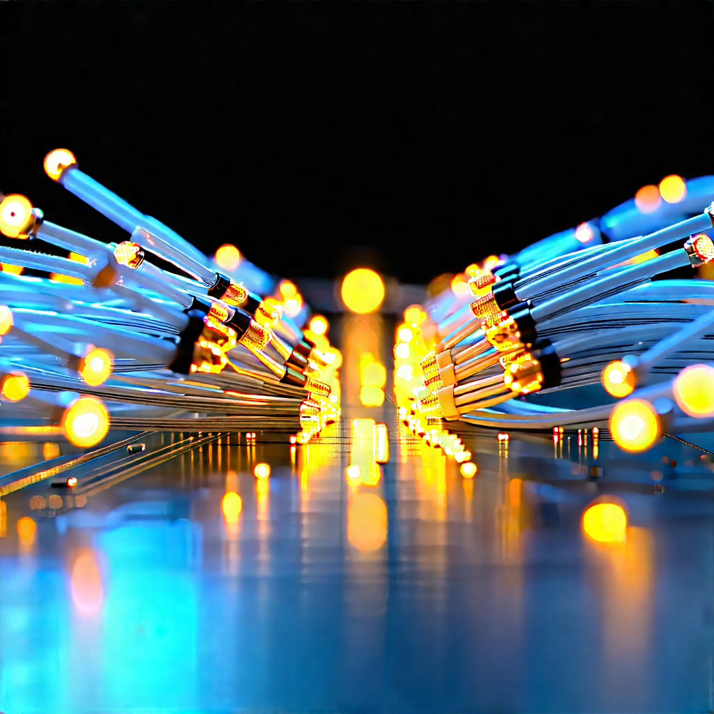Close-up Of Fiber Optic Cables With Close-up Blue