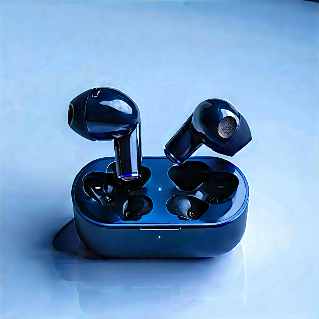 Wireless Earbuds With Streaming Content With Blue Earphones