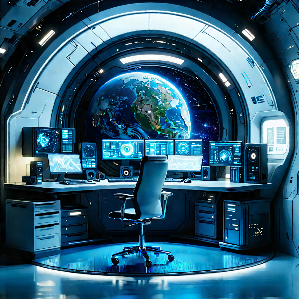 (futuristic:1.33) Digital Workspace With Image, There