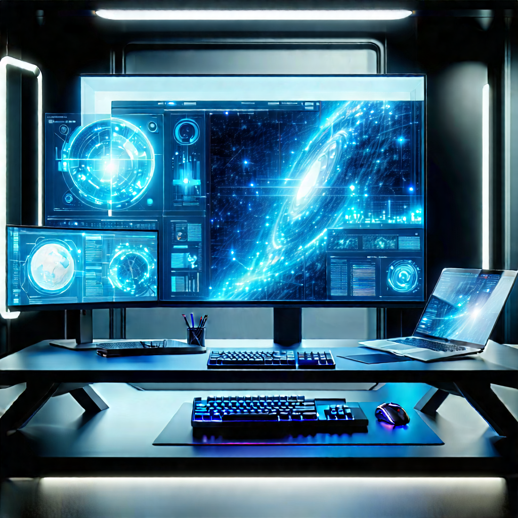 Futuristic Digital Workspace With Large Computer