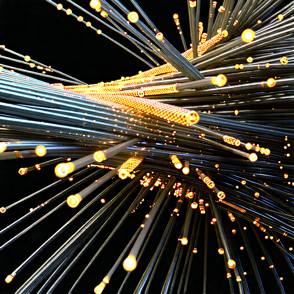 Close-up Of Fiber Optic Cables With Close-up Wire