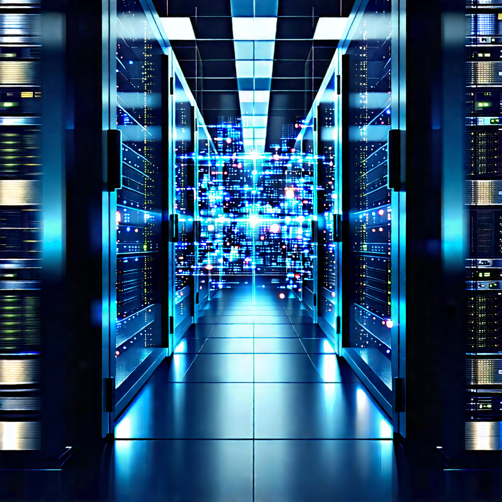 Server Rack With Holographic Projection With Image, There
