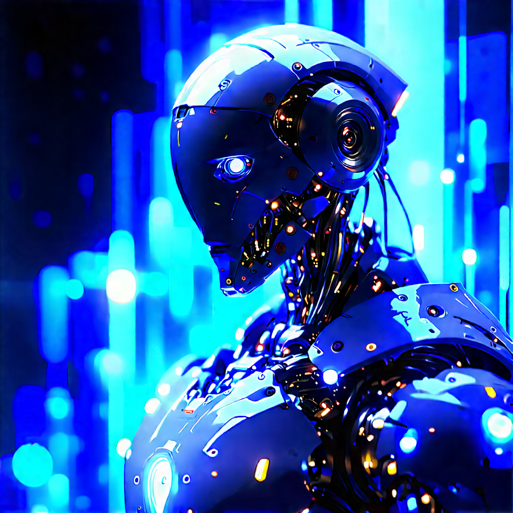 Robot With Blue Light Glow With Futuristic Robot