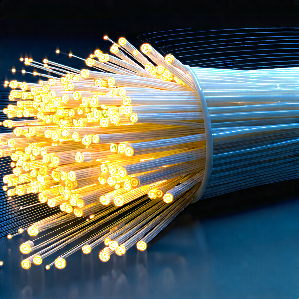 Close-up Of Fiber Optic Cables With Close-up Bunch