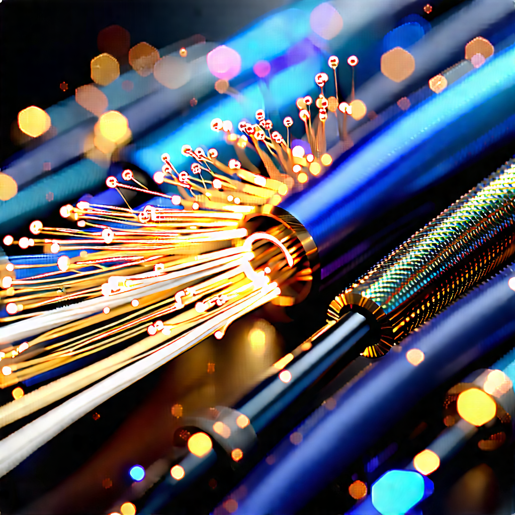 Close-up Of Fiber Optic Cables With Close-up Blue