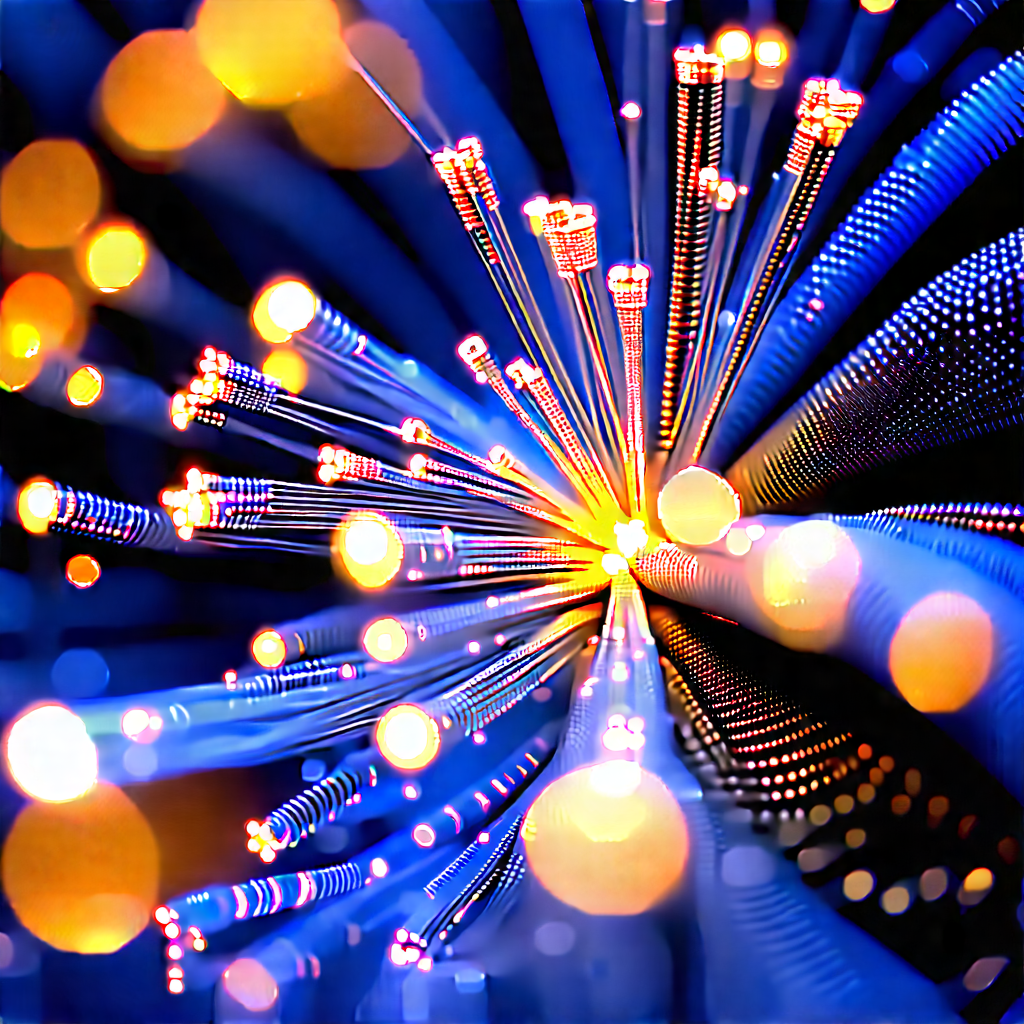 Close-up Of Fiber Optic Cables With Close-up Blue